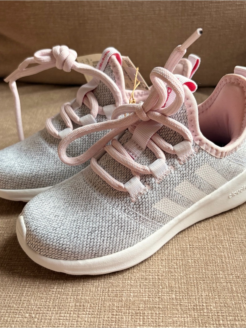 adidas Kids Light Pink & Light Gray Knit Sneakers